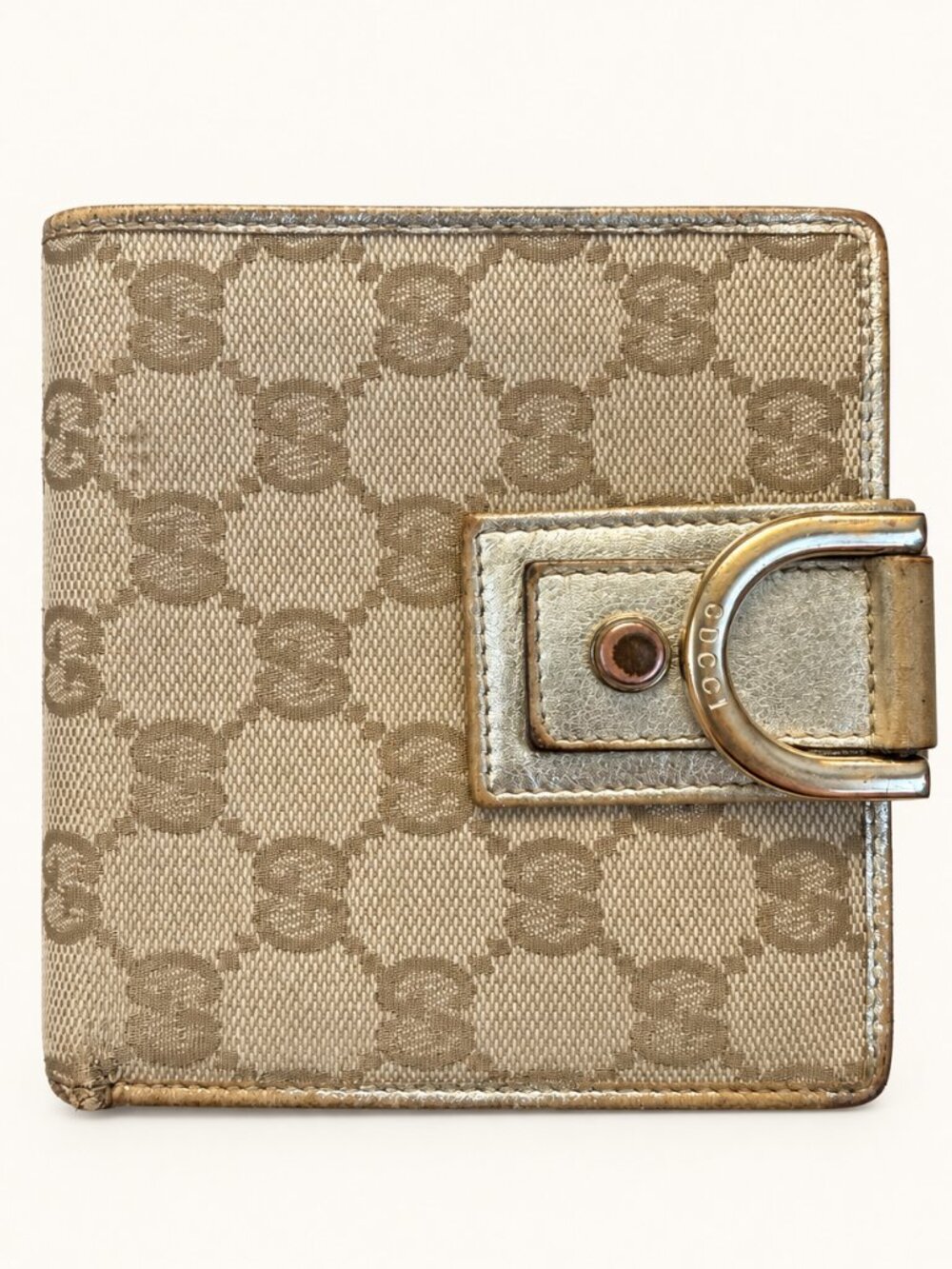 Gucci Abbey GG Canvas Gold D-Ring Wallet